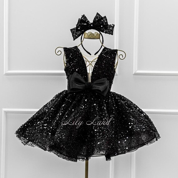 Black Sparkling Birthday Party Baby Dress, Toddler Special Occasion Tutu Dress, Sparkling Prom Graduation Gown, Flower Girl Dance Attire