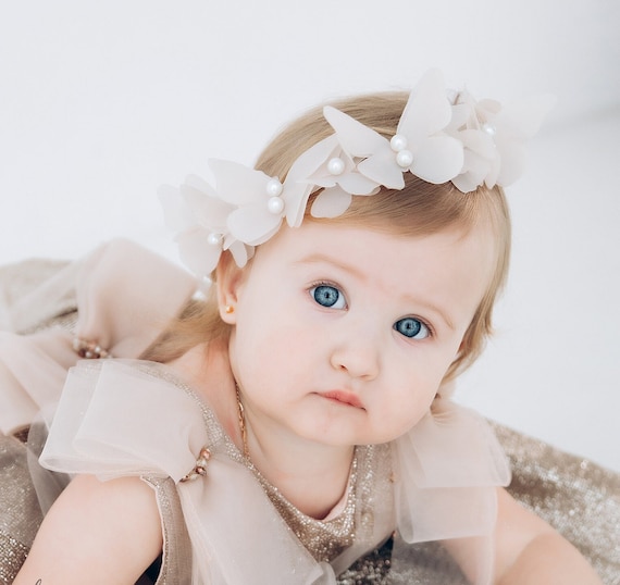 Birthday Baby Butterfly Headband, Flower Girl Headband, Cappuccino