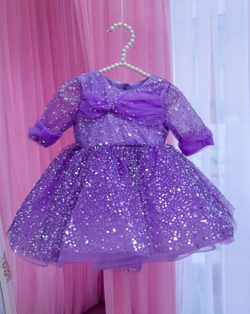 Sequined Party Girl Dress Purple Birthday Girl Dress Etsy