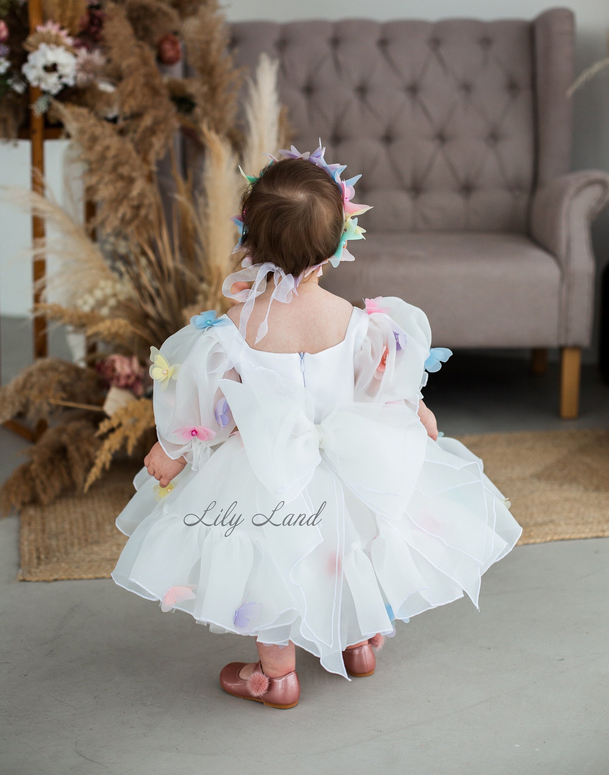 [PAKUA] / ☆ BUTTERFLY BABY DRESS / WHITE Butterfly Birthday Baby Girl Dress, White Flower Girl Dress