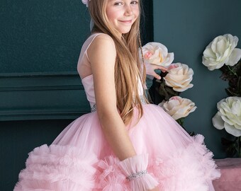 Blush Pink Bridesmaid Wedding Dress, Graduation Prom Ball Gown, Beige Tutu Maxi Long Baby Dress, Flower Girl Dress, Birthday Party Dress