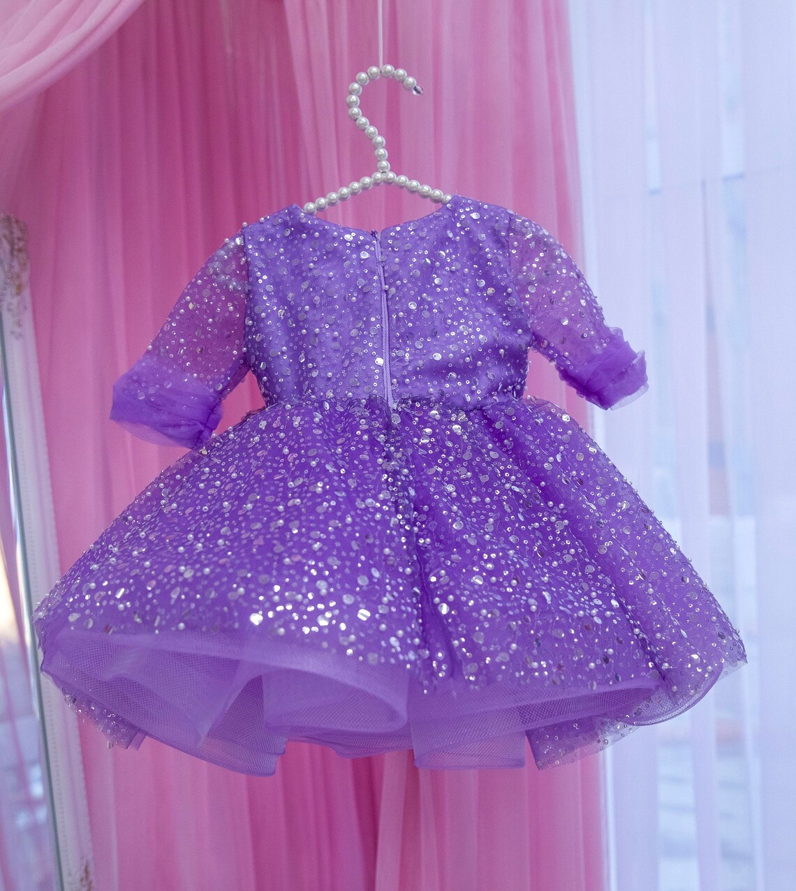 Sequined Party Girl Dress Purple Birthday Girl Dress Etsy