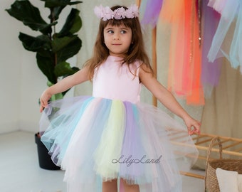 Unicorn Tutu Baby Toddler First Birthday Outfit, Baby Photoshoot, Birthday Party Dress, Pageant Rainbow Multilayered Puffy Flower Girl Dress