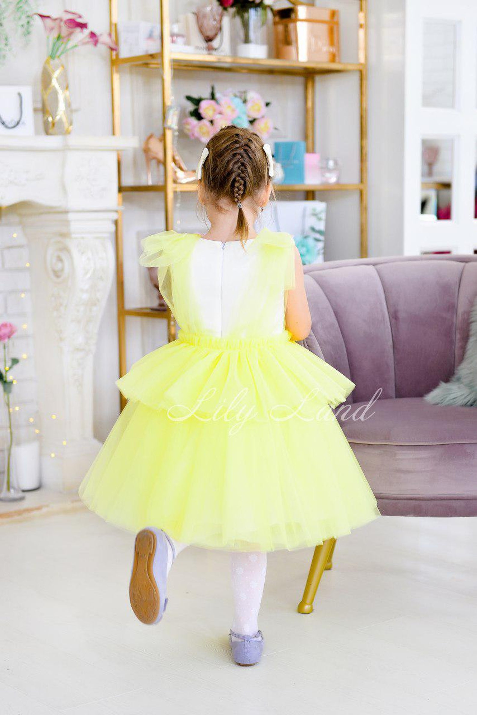 Yellow Toddler Dress With Flowers Kids Dresses Party Birthday Etsy