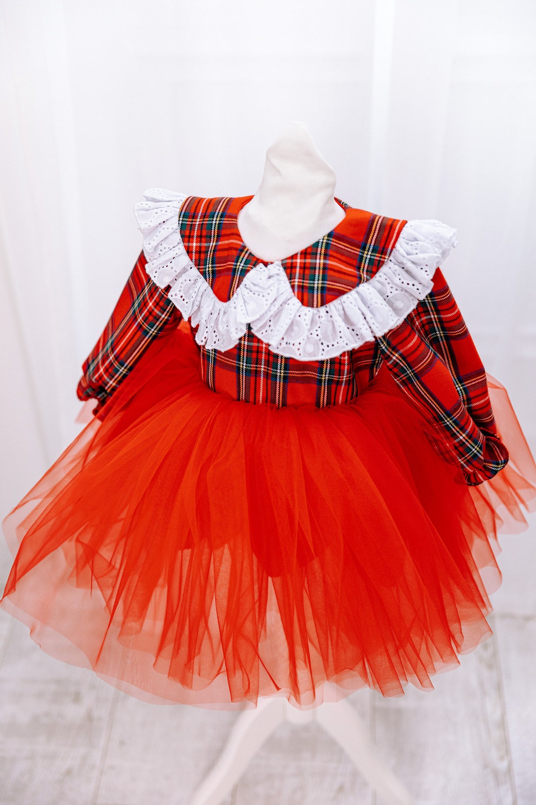 Baby Girl Christmas Gown, Red Plaid Dress for Christmas Photoshoot ...