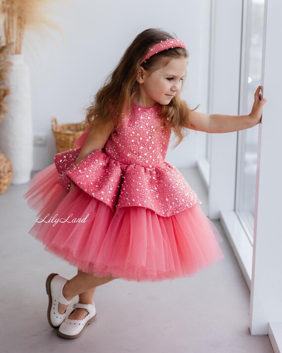 birthday dress 3t READY TO SHIP -size 3T- Coral 1st Dress, Tutu Flower Girl Dress, Pageant Prom Gown,special Occasion Baby Dress,smash Cake Doll Look and the simple stitching style 7540 Lace Mini Wedding Dress: Color:Black/Gold Multi