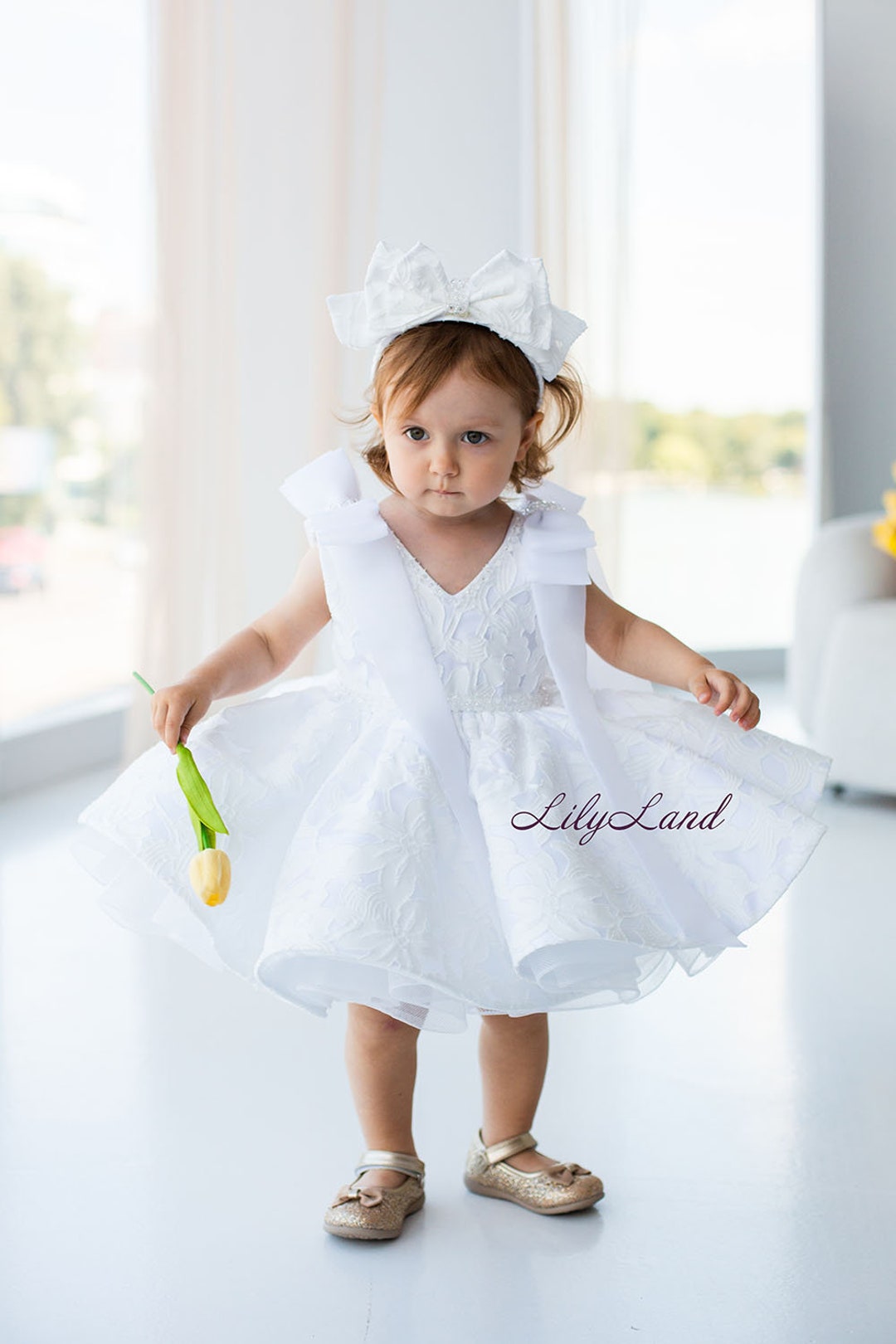 Girls' White Birthday Party Formal Dress Skirt