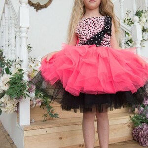 Rosa und schwarzes Mädchenkleid mit Perlen flauschiges Tüll | Etsy
