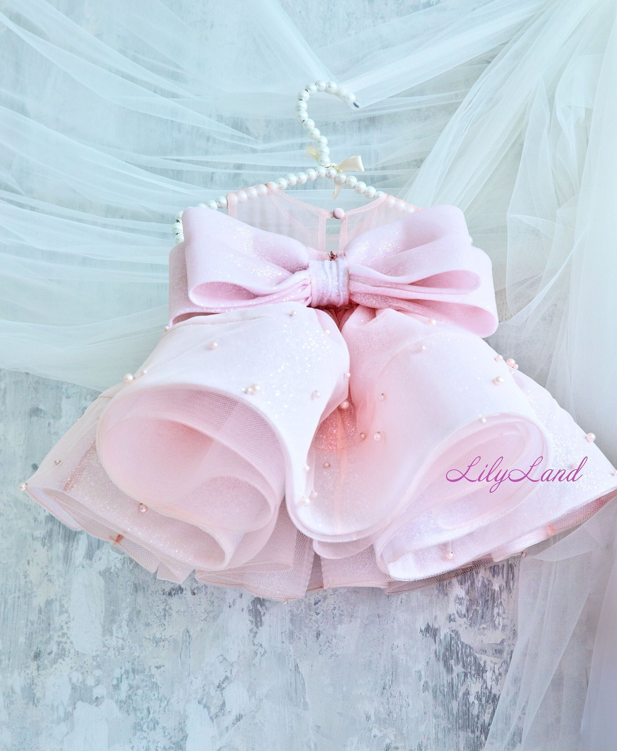 Pink First Birthday Dress, Sparkly Flower Girl Dress, Birthday Girl Dress, Toddler Dress With Pearls, Tutu Pageant Baby Dress, Prom Dress