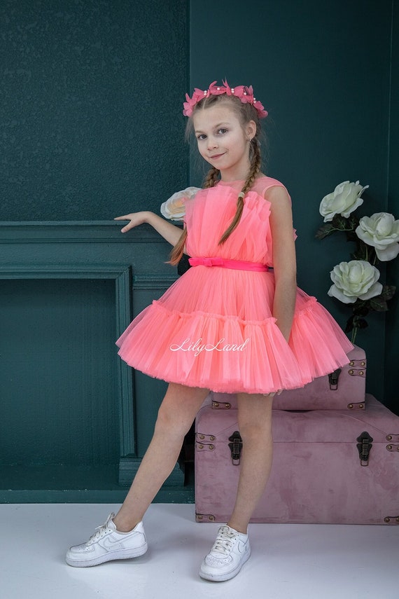 neon toddler dress Girls Neon Glow Worm Print Skater Dress with Unlined Flip Sleeves