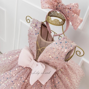 Blush Sparkling Birthday Party Baby Dress, Toddler Special Occasion Tutu Dress, Sparkling Prom Graduation Gown, Flower Girl Dance Attire