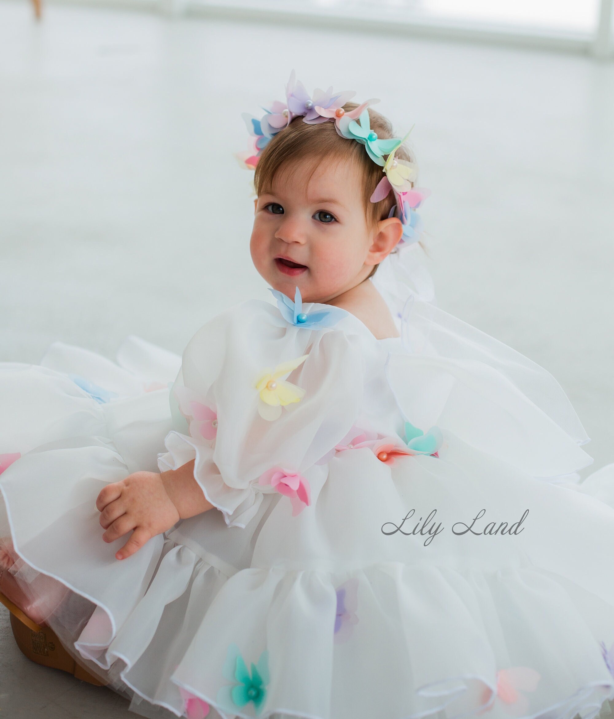 [PAKUA] / ☆ BUTTERFLY BABY DRESS / WHITE Butterfly Birthday Baby Girl Dress, White Flower Girl Dress