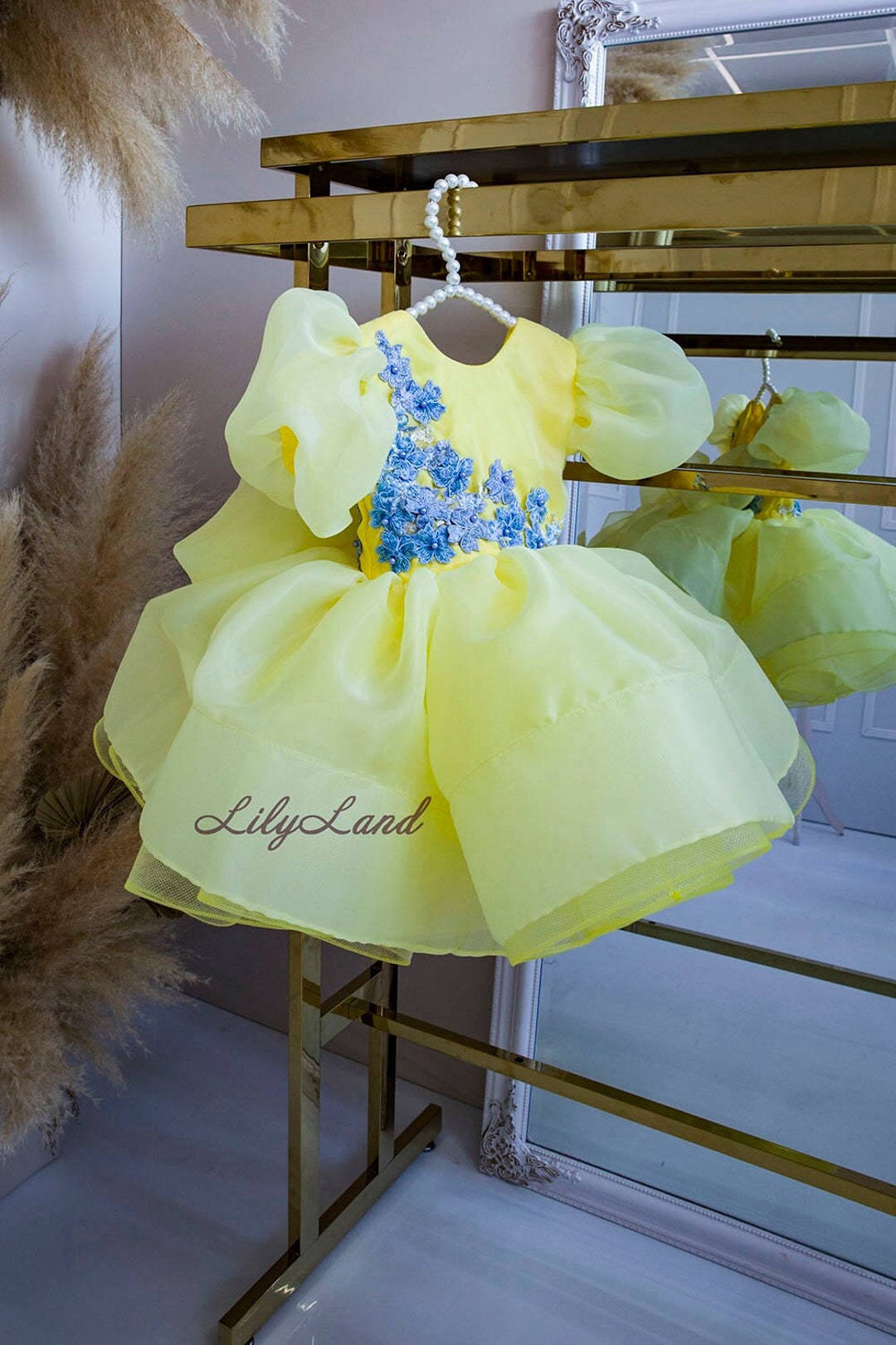 Butter Yellow Check Andria Collar Dress & Bloomer Set