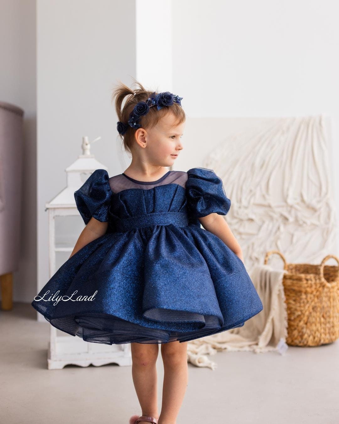 green emerald velvet dress Light Blue Graduation Dress with A Flounce Pre-Order Size 5t-6 / Ivory main image 1