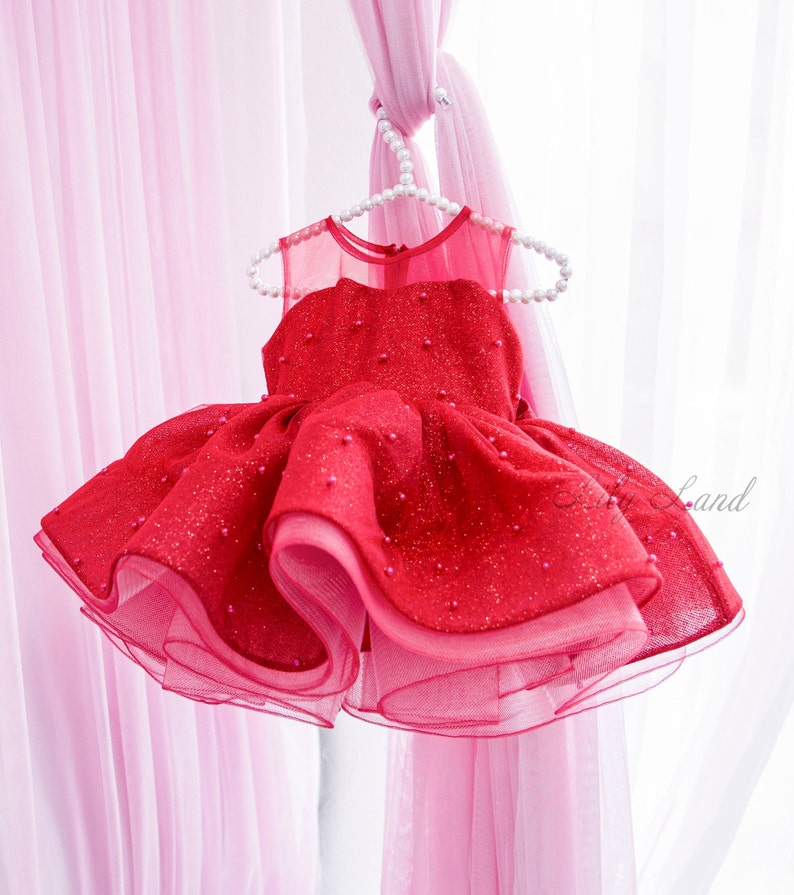Red Sparkling Baby Dress Birthday Girl Dress Christmas Gown Etsy