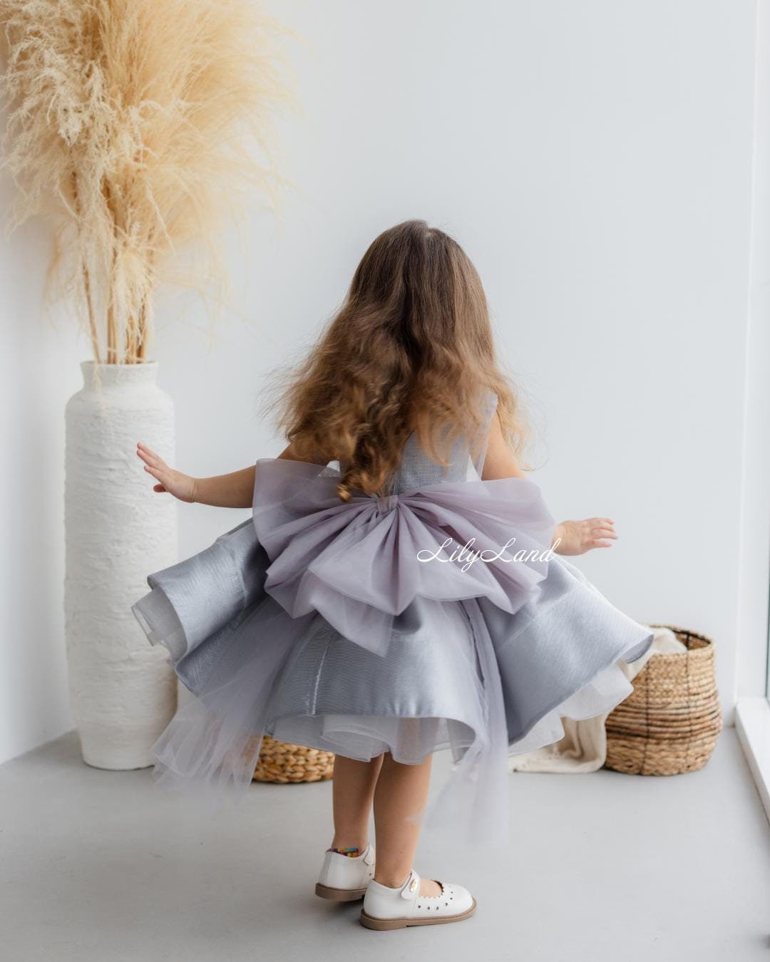 childrens silver bridesmaid dresses Tha Designs Girls’ Silver Feathered Party Dress 2 / 3 / Silver main image 0