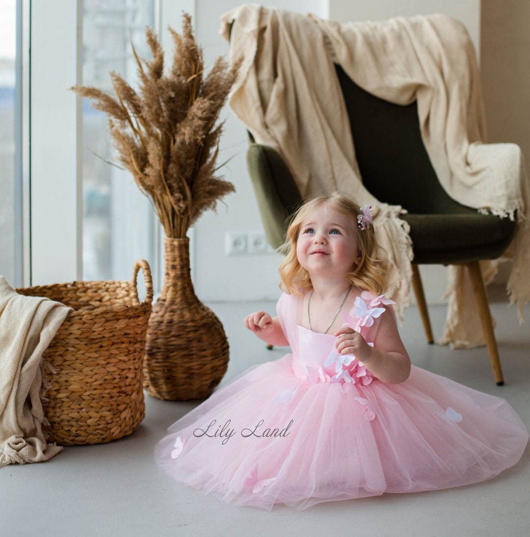 Pink Butterfly Birthday Girl Dress Flower Girl Dress Prom Etsy