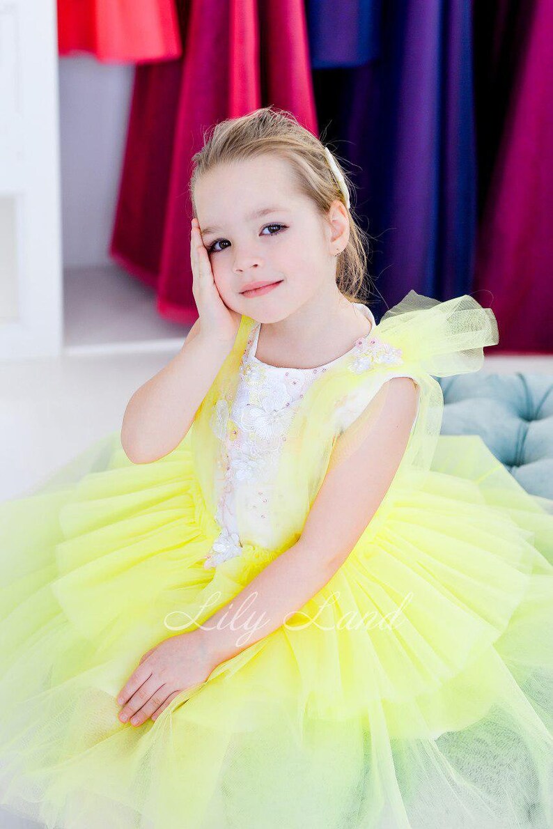 Yellow Toddler Dress With Flowers Kids Dresses Party Birthday Etsy