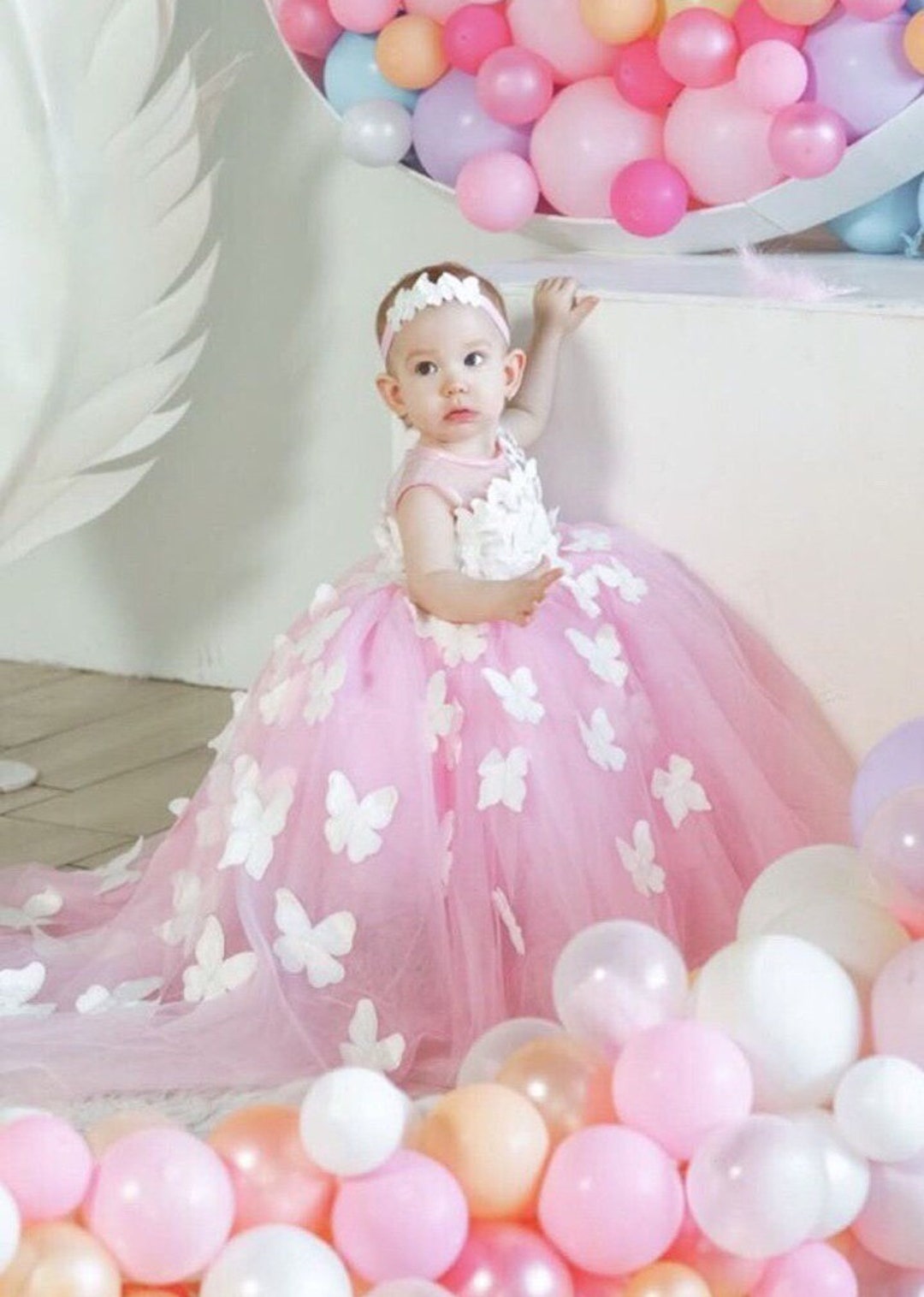 alivio salto Simpático Vestido rosa de primer cumpleaños con mariposas para niña - Etsy México