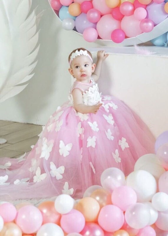 Primer vestido rosa de cumpleaños con mariposas para niña - Etsy México Primer vestido rosa de cumpleaños con mariposas para niña - Etsy México