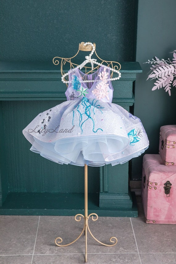 blue marine pink dress Mermaid for Girls, Birthday Girl Dress, Tutu Sparkling Dress, Style Dress, Baby Dress, First Birthday Party Gift The fabric is soft