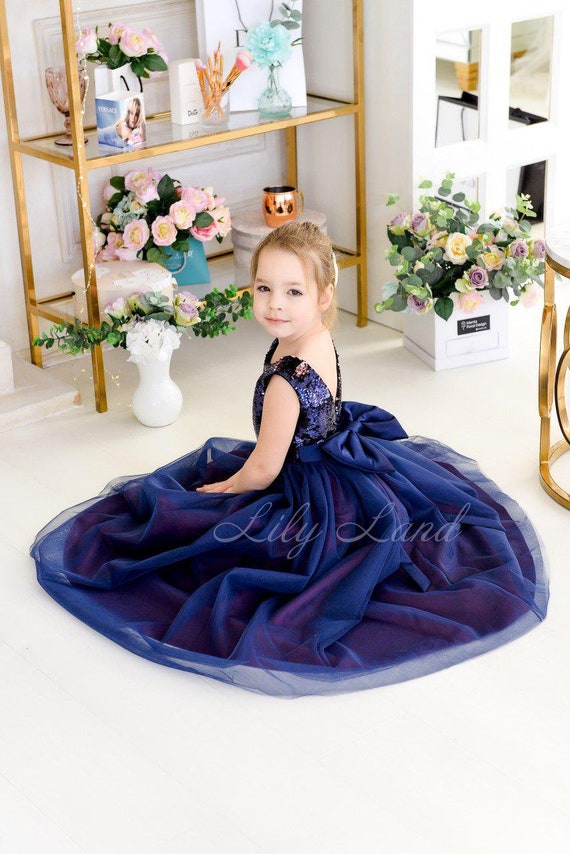 Desfile de flores de la niña vestido azul marino y púrpura - Etsy México Desfile de flores de la niña vestido azul marino y púrpura - Etsy México