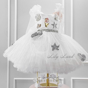 White Sparkling Dress, Tutu Birthday Party Dress, Baby Tulle Photoshoot Outfit, Flower Girl Prom Pageant Gown, Special Occasion Wedding Wear