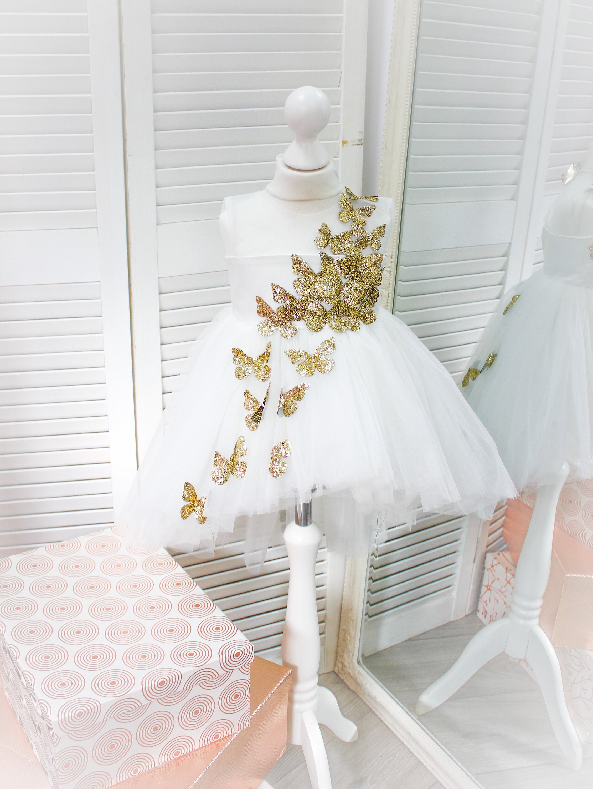 Gold Butterflies Baby Dress First 