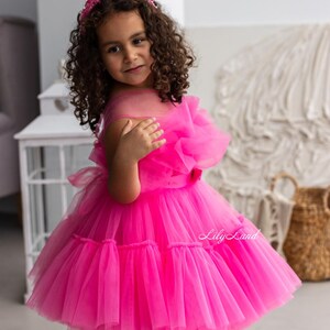 Hot Pink Tutu Birthday Baby Doll Dress, Tulle Flower Girl Dress, Prom Pageant Gown, Special Occasion Photoshoot Princess Look, Cake Smash
