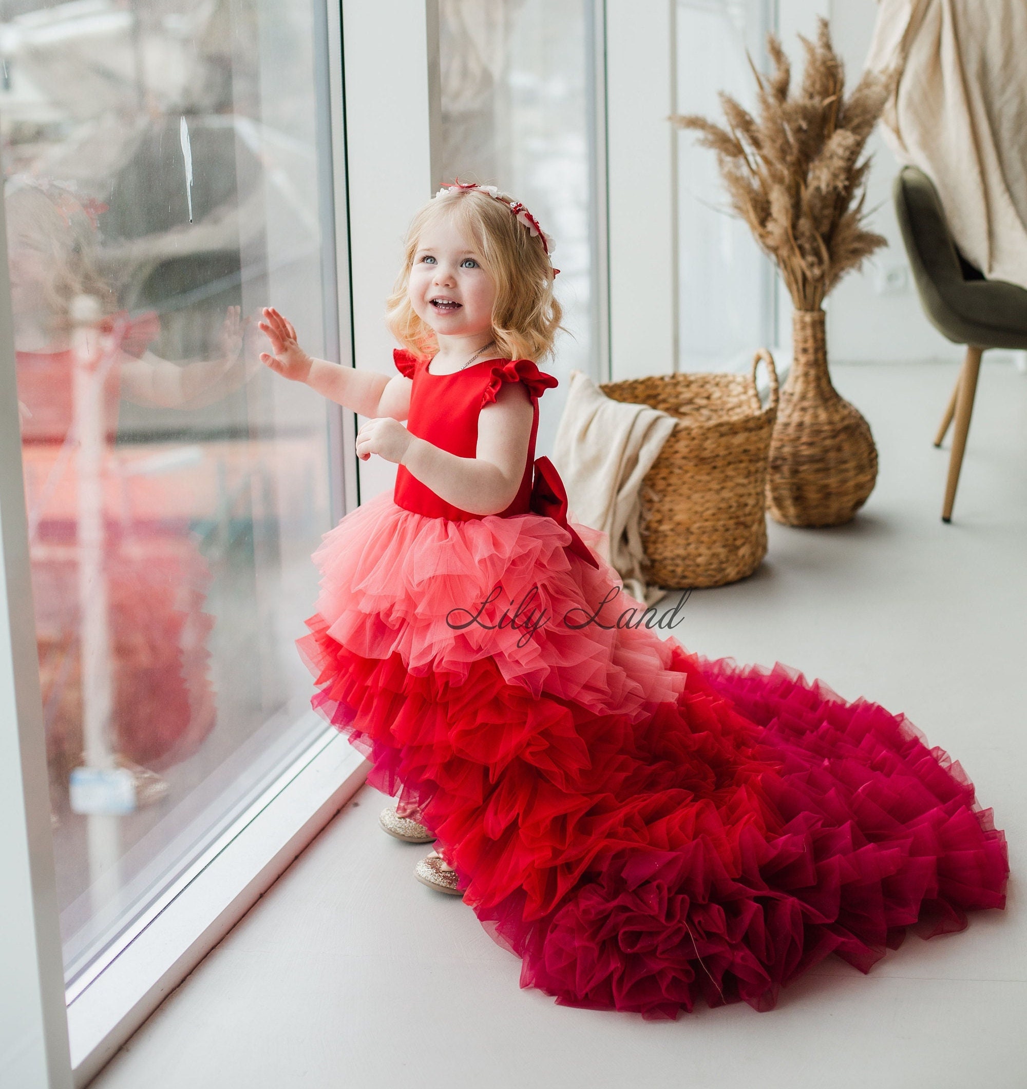 RACHEL RILEY Baby Girls Red Silk Velvet Bow Party Dress