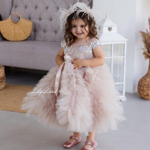 Versandfertig - Cappuccino Blumenmädchen Kleid, Baby Kleid zum ersten Geburtstag, geschwollenes Abschlussball Kleid, Blumenspitze für besondere Anlässe Hochzeitskleidung