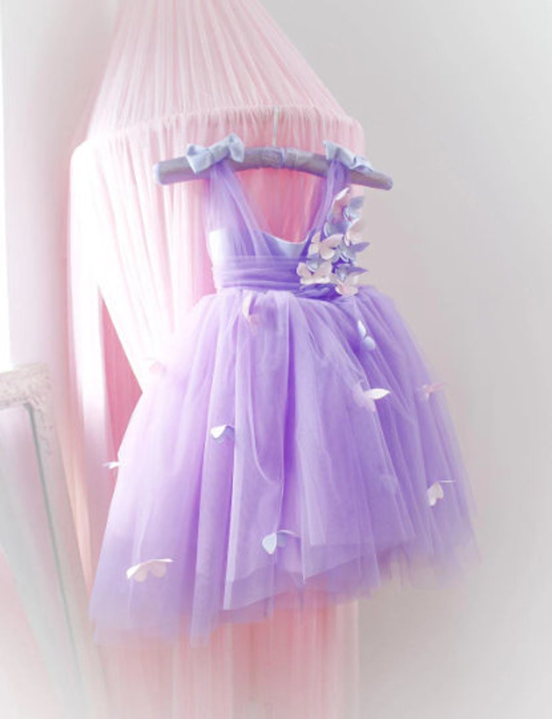 Girls Lavender Butterfly Applique A-line Dress