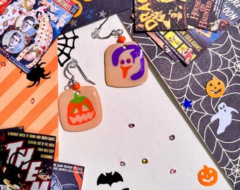 PUMPKIN + GHOST COOKIES hand painted halloween sugar cookie earrings