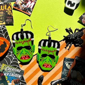 BEN COOPER FRANKENSTEIN hand painted earrings