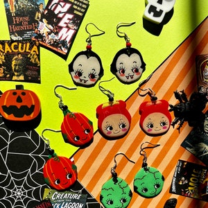 CREEPY KEWPIE hand painted halloween kewpie doll earrings