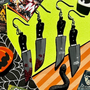 ITS A LITTLE STABBY glittery knife hand painted earrings - lightweight alternative fashion accessory