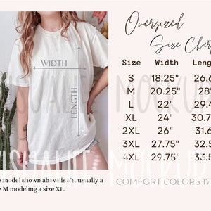 1717 OVERSIZED SIZE CHART, Comfort Colors 1717 Size Chart, Comfort Colors Size Chart, Unisex Size Chart, Size Chart, Comfort Color Mockup