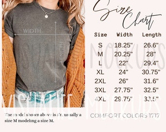 1717 SIZE CHART, Comfort Colors 1717 Size Chart, Comfort Colors Size Chart, Unisex Size Chart, Size Chart, Comfort Color Mockup