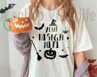 Ivory Comfort Colors 1717 T-Shirt Mockup | Comfort Colors T-shirt Mockup | Oversized Shirt Mockup | Spooky Mockup | Halloween Mockup