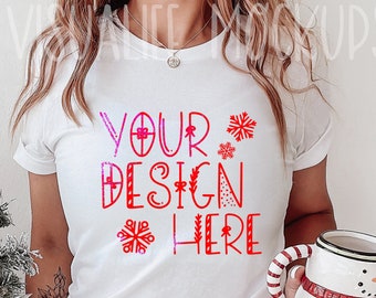 White Bella Canvas 3001 Mockup | Bella and Canvas t-shirt Mockup | White tshirt Mockup | Christmas T-shirt mockup | Model Mockup