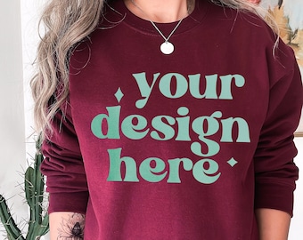 Gildan 18000 mock up Gildan maroon Sweatshirt mock up Gildan mock up Model mock up Gildan sweatshirt mock up