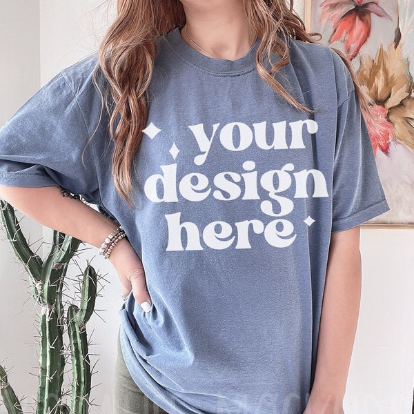 Comfort Colors C1717 | Blue Jean Shirt Mockup | Comfort Color Blue Jean Shirt | Model Mockup| Comfort Color mockup