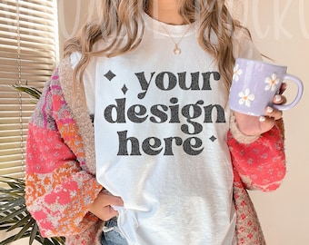Comfort Colors C1717 | White Shirt Mockup | Comfort Color White Shirt | Model Mockup| Comfort Color mockup| Easter mockup