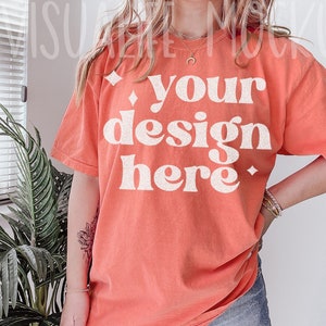 Comfort Colors C1717 | Bright Salmon Shirt Mockup | Comfort Color Bright Salmon Shirt | Model Mockup| Comfort Color mockup| Easter mockup