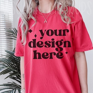 Comfort Colors C1717 | Red Shirt Mockup | Comfort Color Red Shirt |Oversized Mockup | Model Mockup| Comfort Color mockup| Easter mockup