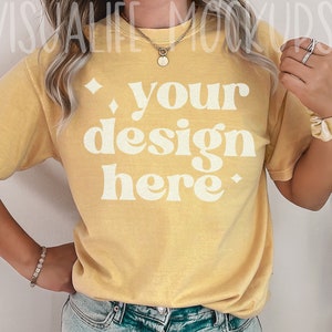Comfort Colors C1717 | Mustard Shirt Mockup | Comfort Color Mustard Shirt | Model Mockup| Comfort Color mockup| Easter mockup