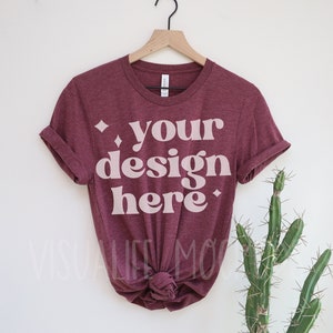 Heather Maroon T-Shirt Mock-Up |  Bella Canvas 3001 Mockup | Bella and Canvas T-Shirt Mockup | Versatile and Suitable Tee Shirt Mock Up