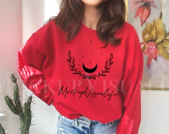 Gildan 18000 Red Sweatshirt Mockup G180 Red Crewneck Mockup Model Gildan Red Sweater Casual Simple G180 Mock up
