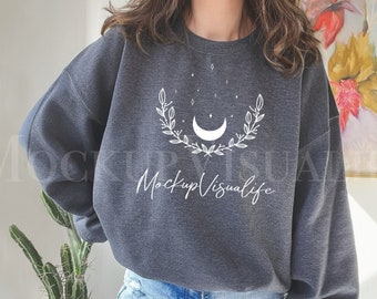 Gildan 18000 Dark Heather Sweatshirt Mockup G180 Dark Heather Crewneck Mockup Model Gildan Dark Heather Sweater Casual Simple G180 Mock up
