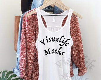 Bella Canvas 8800 Racerback Tank White Mockup | Summer Tank Top | Flowy Racerback Tank Mockup | Next Level Tank Mockup | Women Tank Mockup